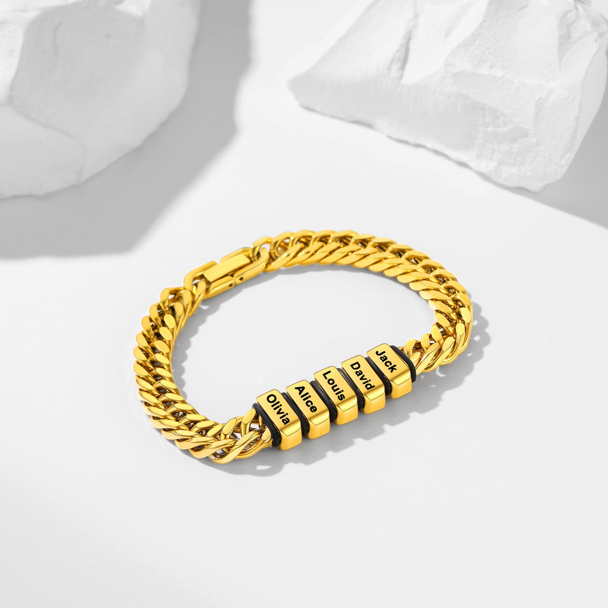 Personalized Cuban Chain Name Beads Bracelet Gift For Dad, Son, Husband