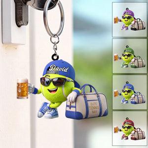 Beer Toast Design Beside Bag Tennis Keychain Personalized Cool Tennis Ball Mascot Keychain