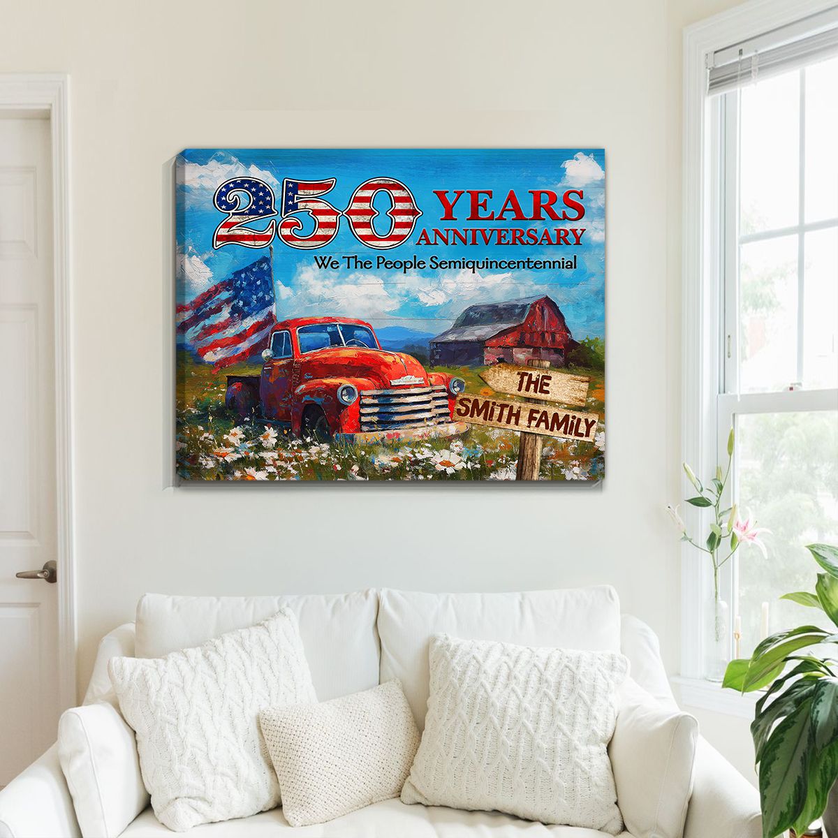 Personalized Family Name Patriotic Canvas – 250 Years Anniversary Gift Independence Day