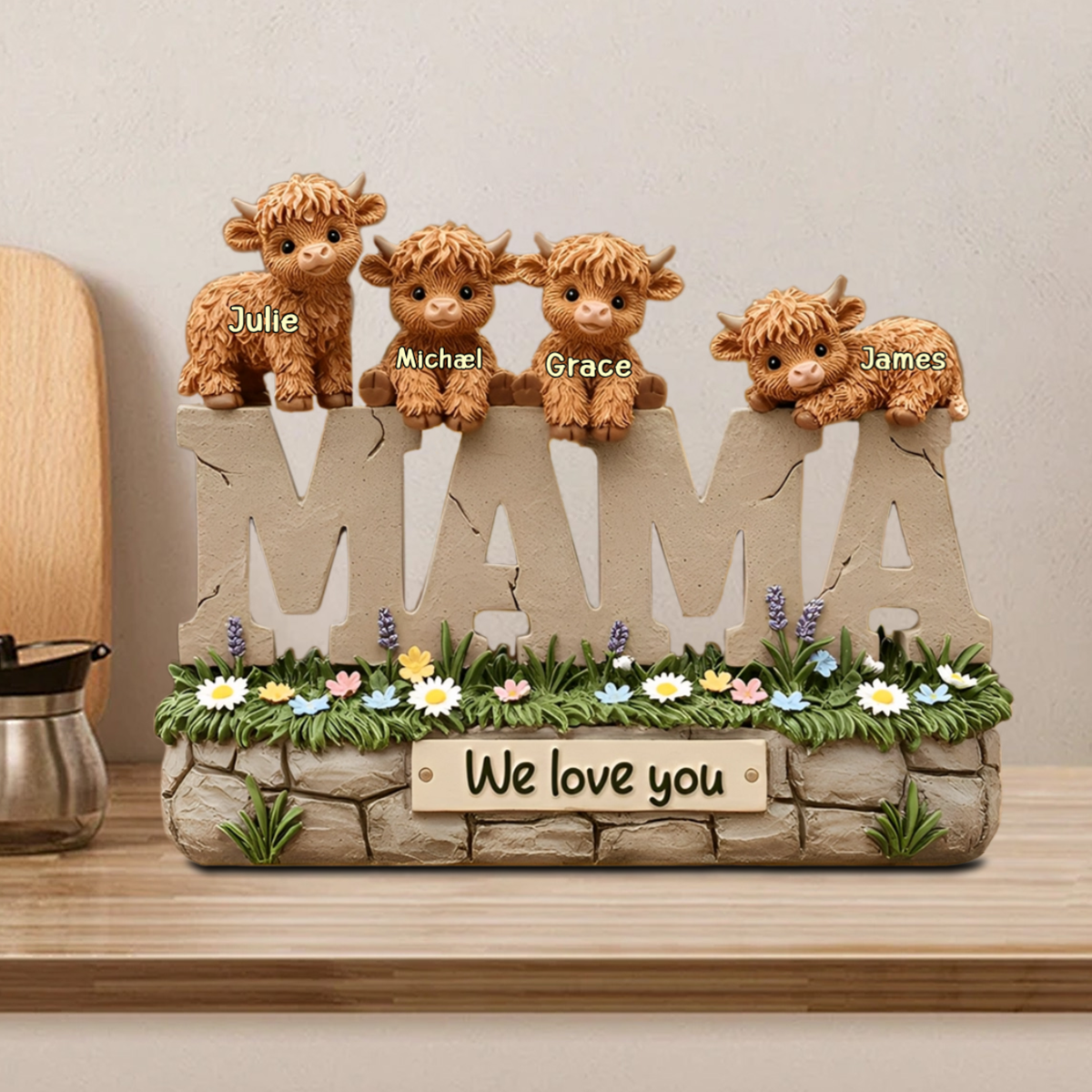 Cute Highland Cow Mama - Personalized Shaped Acrylic Plaque For Mother's Day Gift