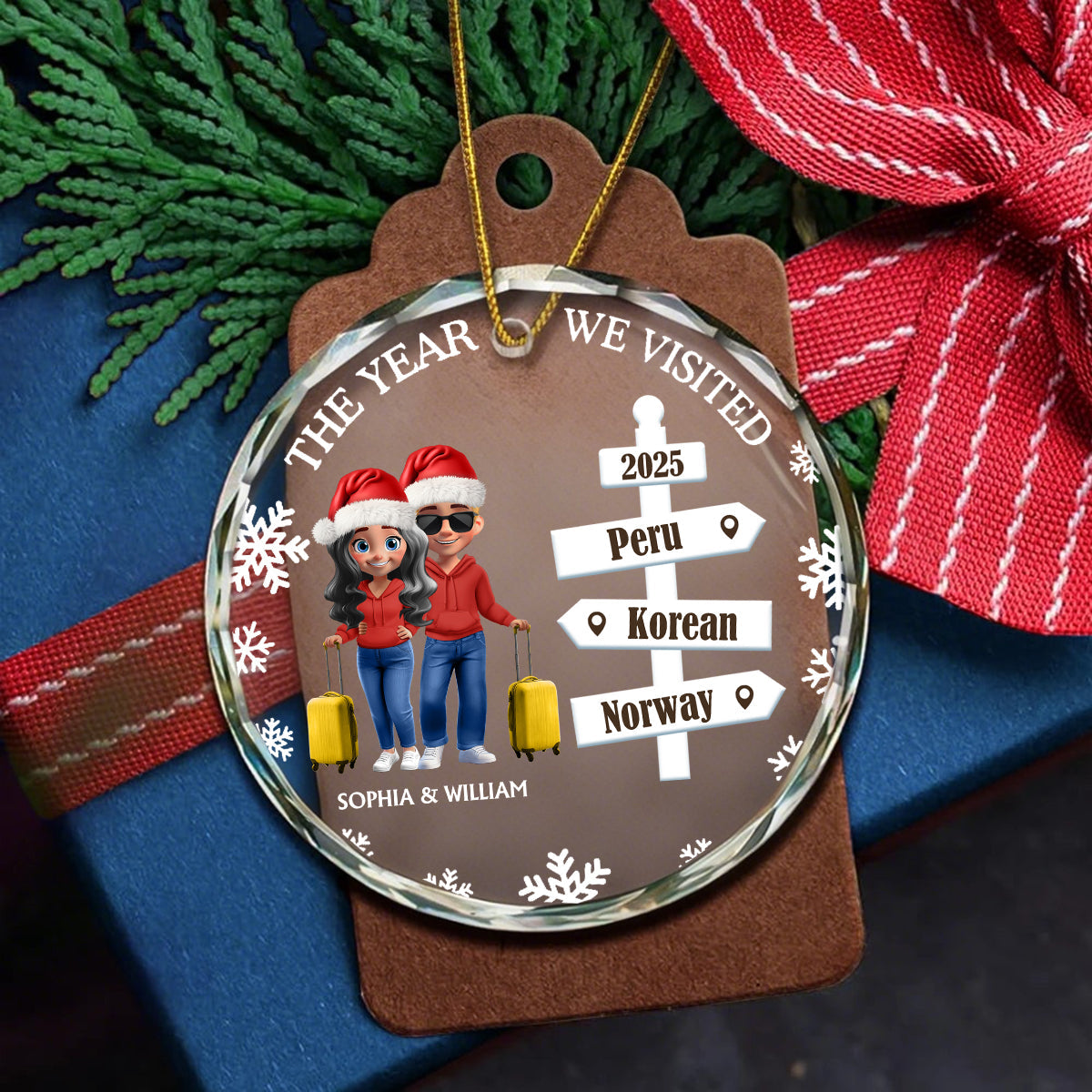 Cherished Travel Memory - Personalized Circle Glass Ornament