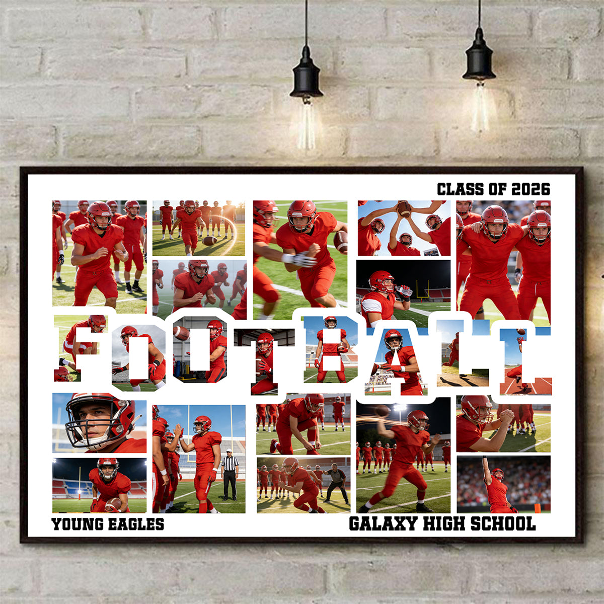 Personalized Football Cheer Photo Collage Canvas Painting with Team Name Birthday Home Decor Gift for Sport Coach