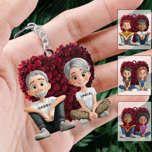 Couple With Rose Heart - Personalized Acrylic Keychain, Valentine's Gift for Him, Her