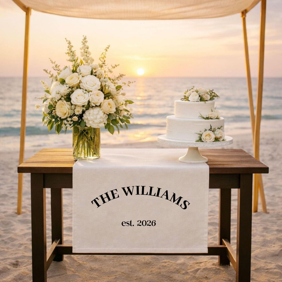 Personalized Family Name Wedding Table Runner, Custom Last Name Sign Banner, Sweetheart Table Decor, Anniversary Gift Idea