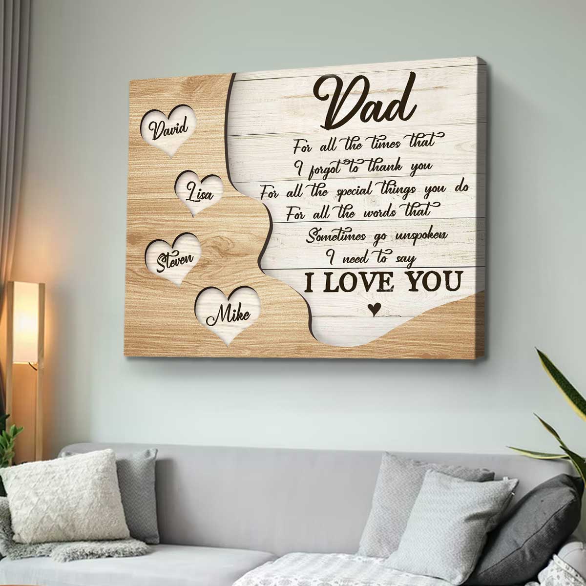 Thank You Dad Gift with Kids Names, Father's Day Personalized Canvas Poster
