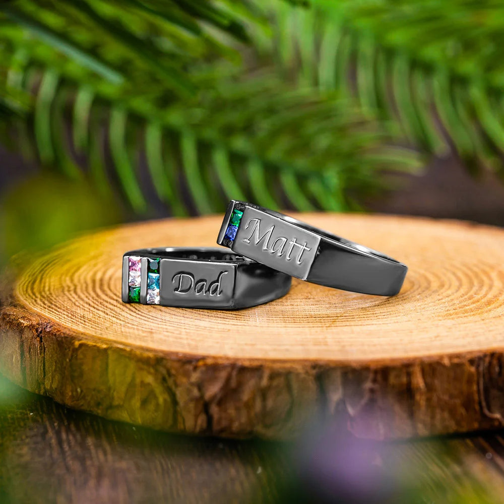 Personalized Birthstone Men's Ring, Family Ring Gift for Father