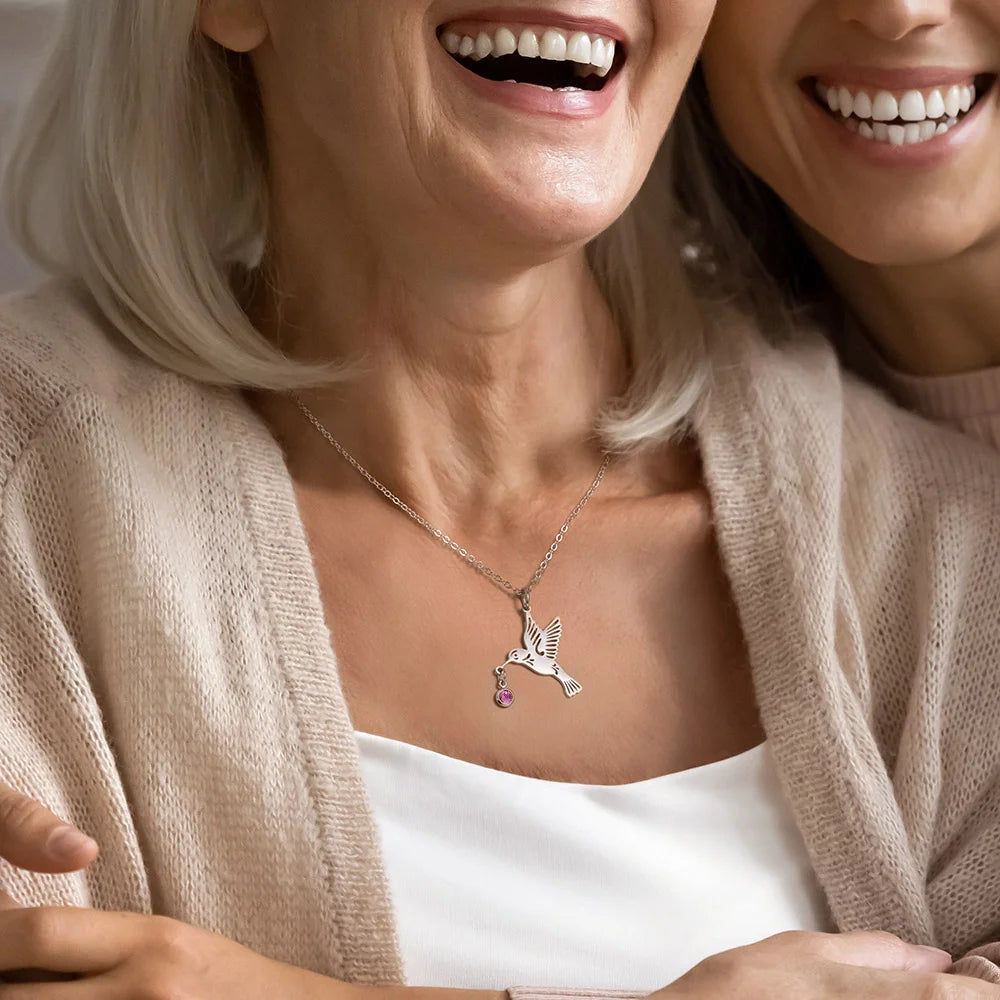 Personalized Dainty Hummingbird Necklace with Birthstone Bird Jewelry Mother's Day Gift for Women