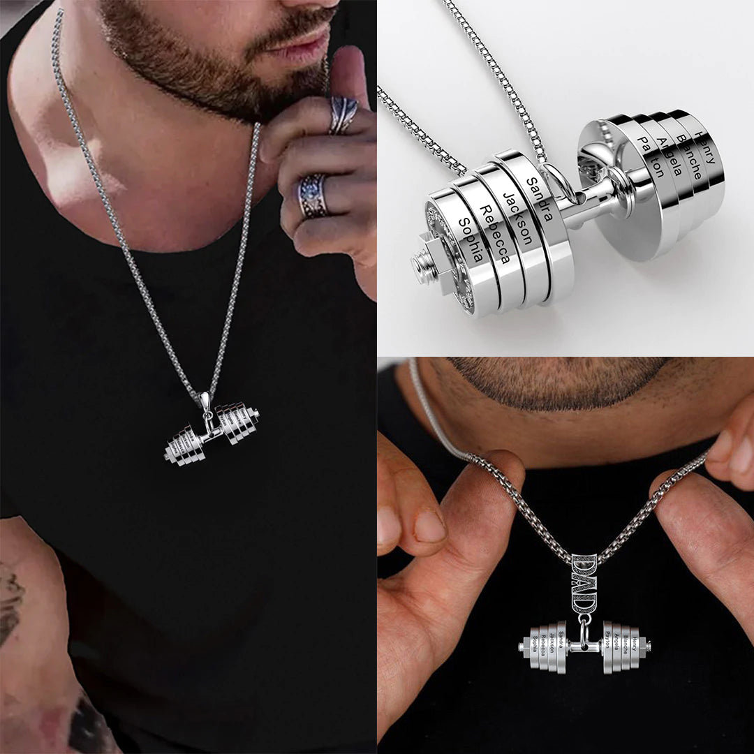 Personalized DAD Dumbbell Charm Necklace