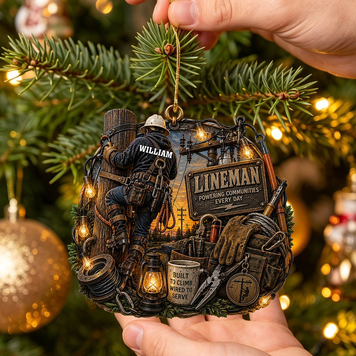 Powering Communities Every Day On Personalized Lineman Ornament Decoration For Electrician