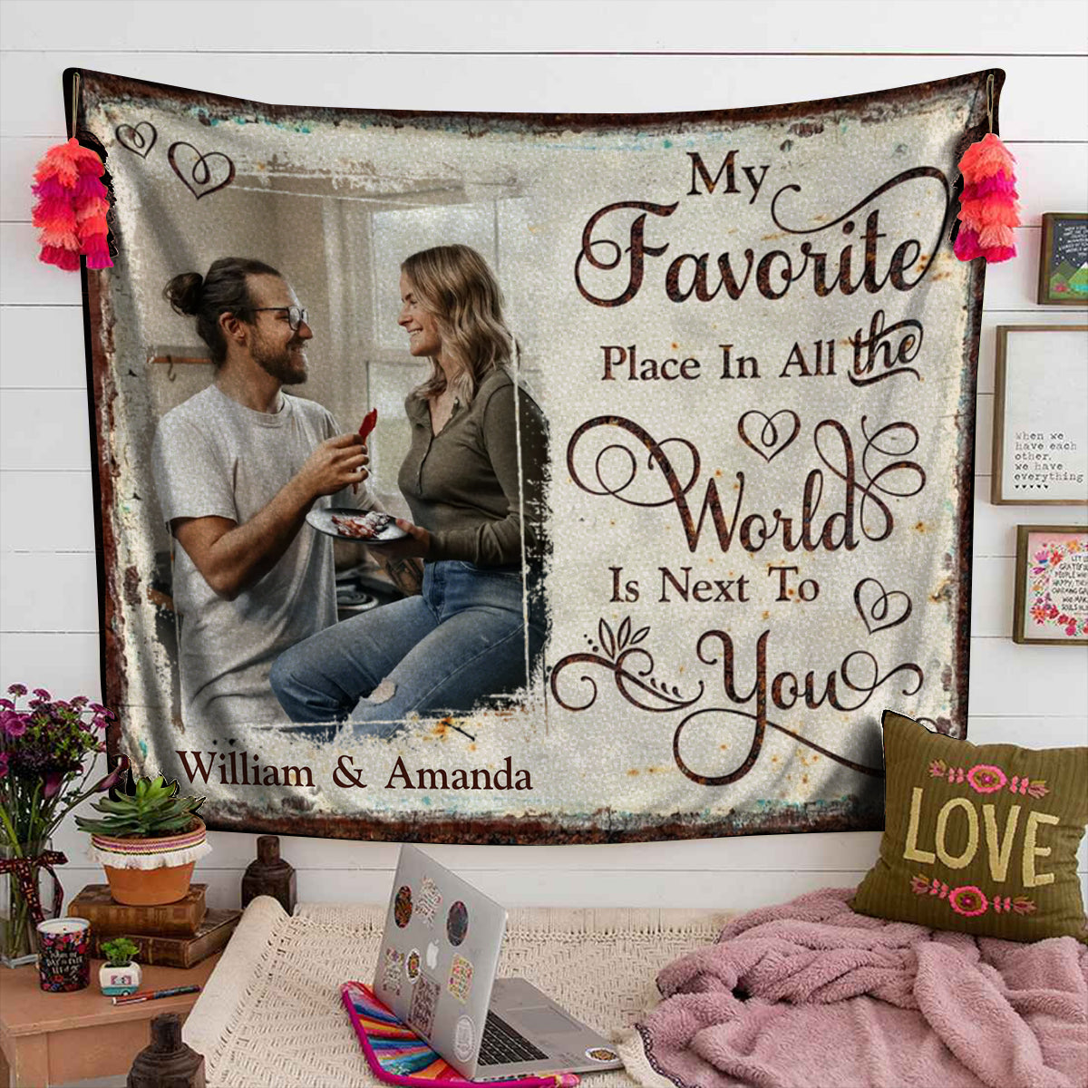 My Favorite Place In All The World Is Next To You Personalized Couple Blanket Gift For Boyfriend Girlfriend