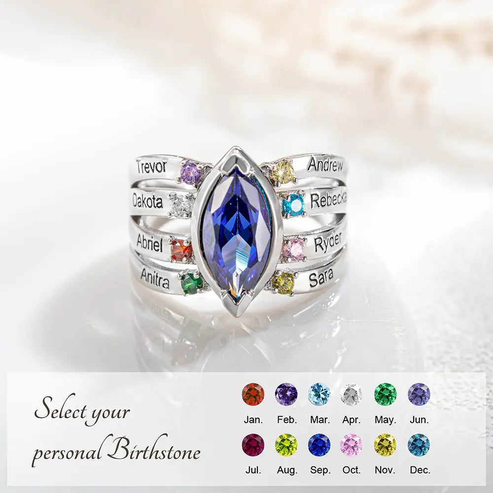 Personalized 1-8 Names & Birthstones Mother Grandmas Family Ring