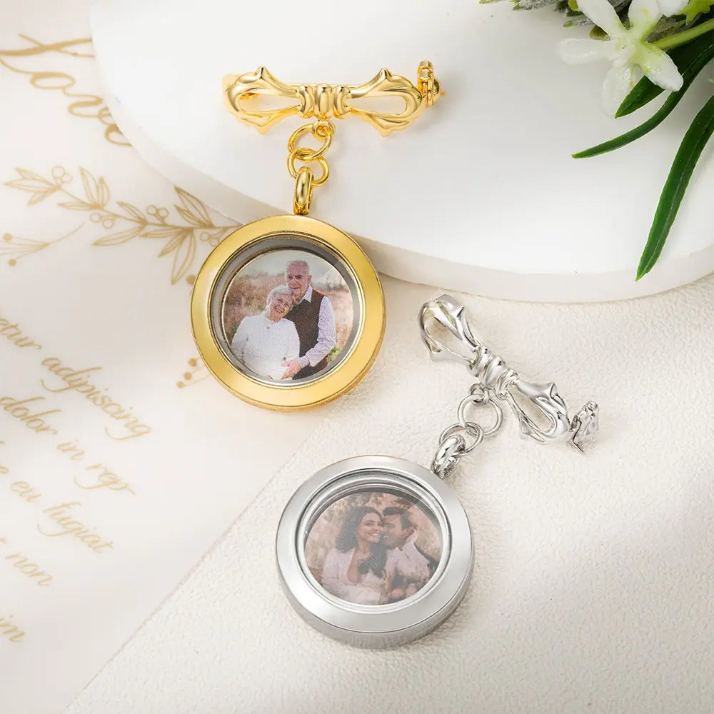 Personalized Photo Wedding Lapel Pin, Bridal Bouquet Charm Pendant