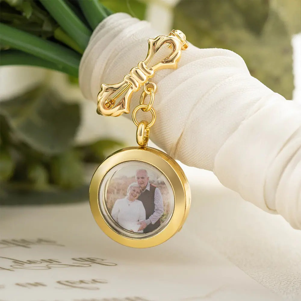 Personalized Photo Wedding Lapel Pin, Bridal Bouquet Charm Pendant