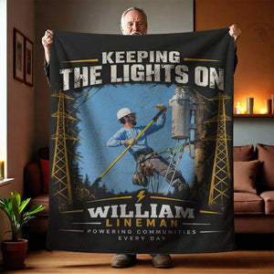 Keeping the Lights On Personalized Lineman Photo Blanket