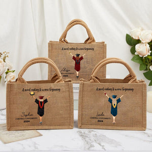 A Sweet Ending To A New Beginning - Personalized Jute Tote Bag - Graduation Gift