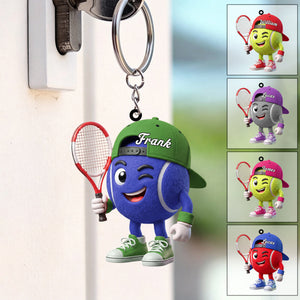 Flirty Wink Personalized Cute Tennis Ball Mascot Keychain Gift For Tennis Lovers