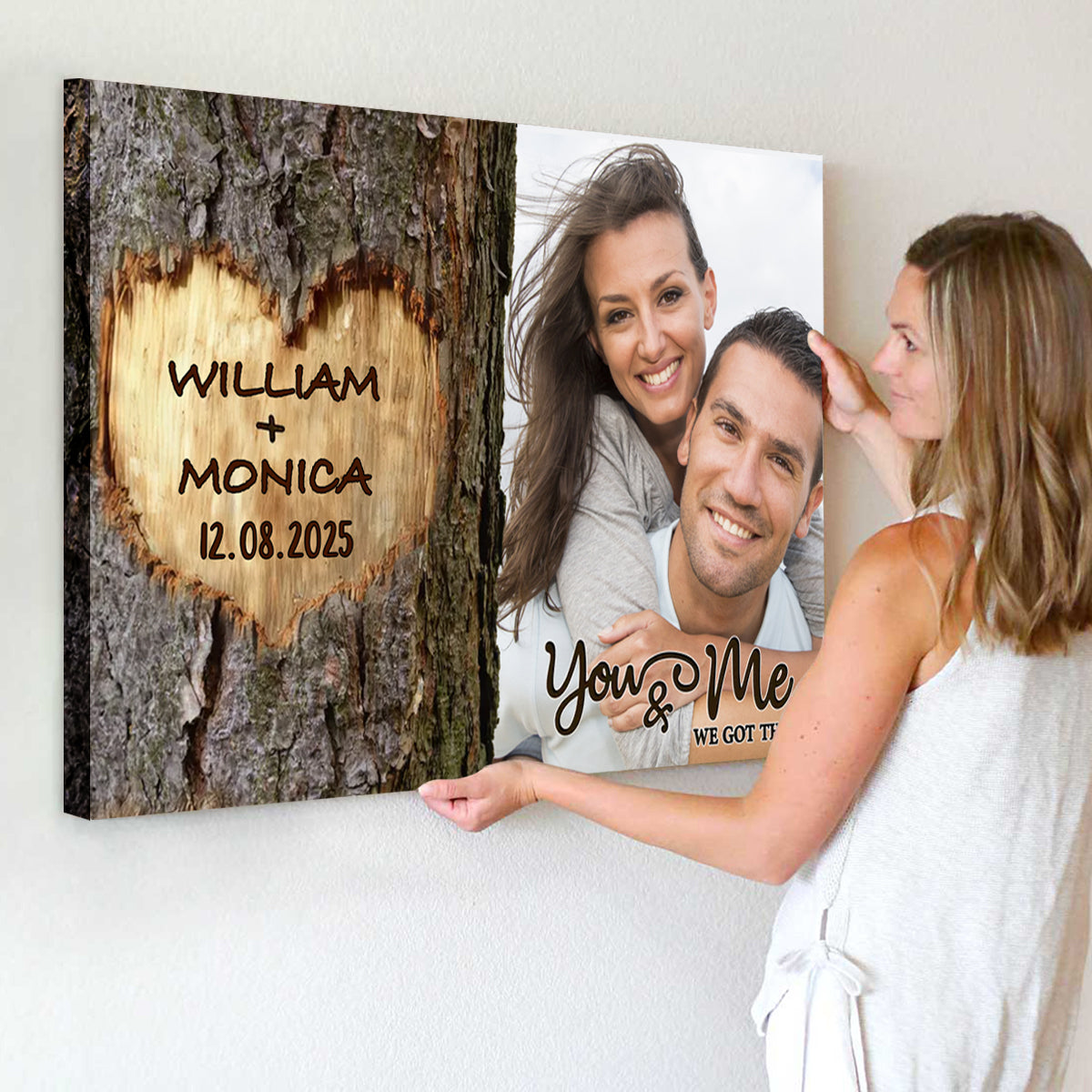 You & Me We Got This Couple Custom Photo Heart Carved Tree - Valentine's Gift Personalized Canvas Poster Timeless Gift for Him, Her