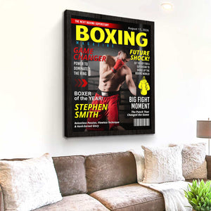 Personalized Boxing Gift For Men – Custom Magazine Cover Canvas For Boxing Lovers, Coaches & Retirement