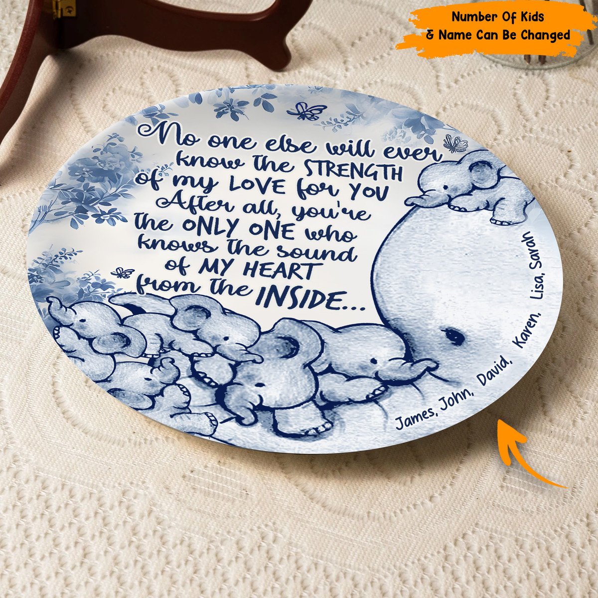 No One Else Will Ever Know - Personalized Mother Elephant Ceramic Round Plate