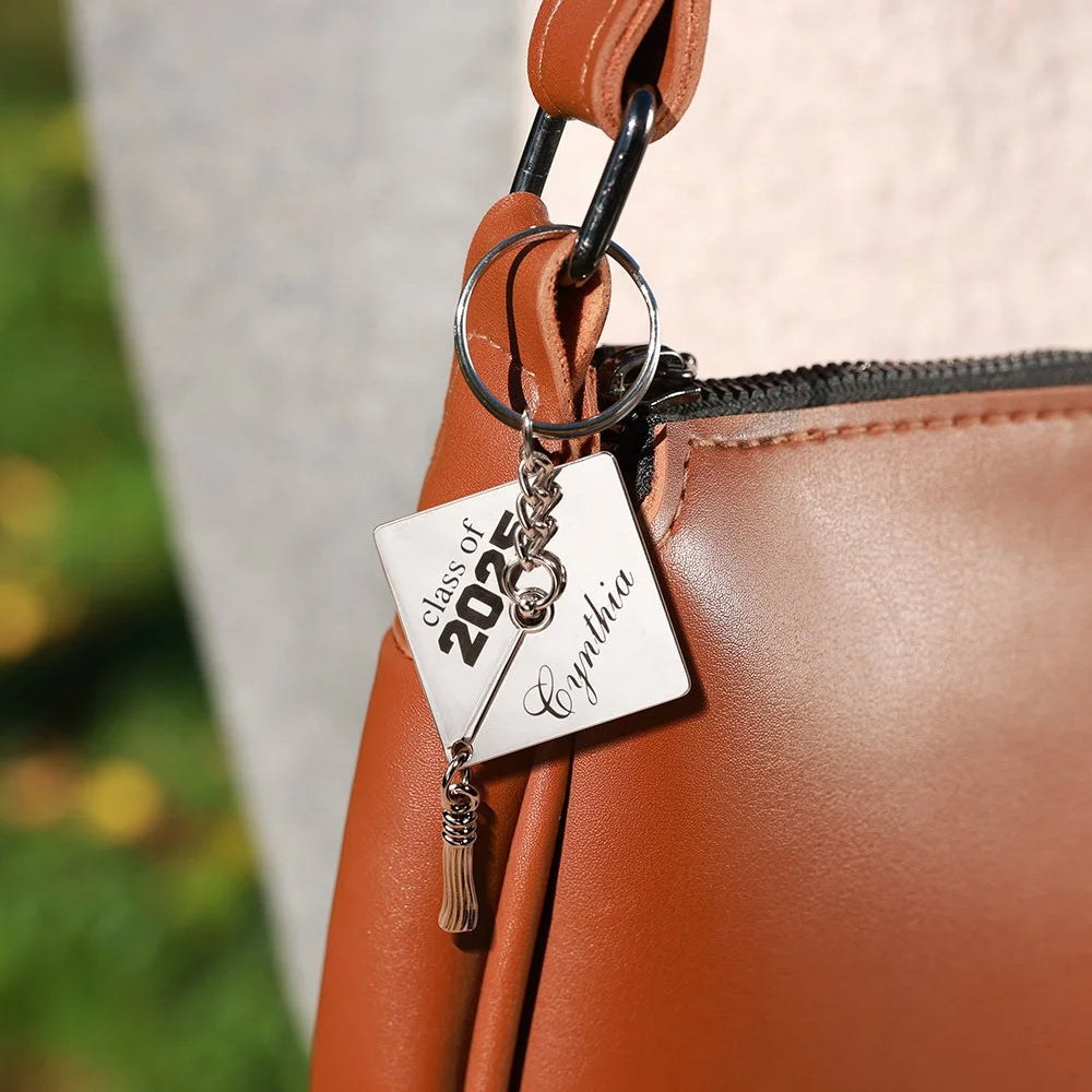 Class of 2025 Personalized Name Bachelor Cap Keychain, Bag Accessory