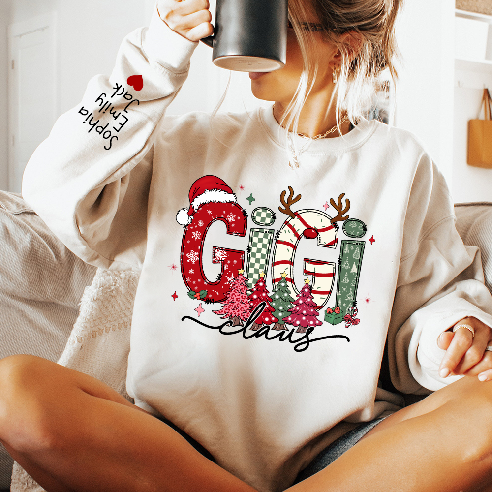 Personalized Christmas Grandma Sweatshirt, Tree Christmas For Grandma, Gift Gigi And Kids