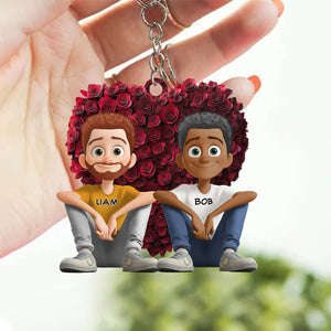 Couple With Rose Heart - Personalized Acrylic Keychain, Valentine's Gift for Him, Her