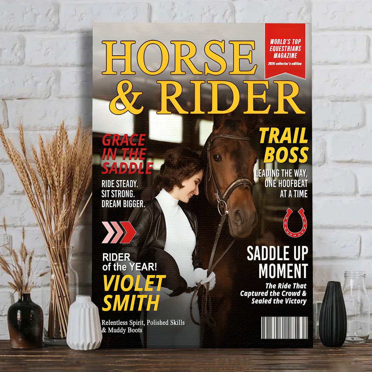 Custom Horse and Rider Magazine Cover, Equestrian Gift for Horse Lovers, Birthday Keepsake Personalized Horse Gift, Custom Equestrian Magazine Cover