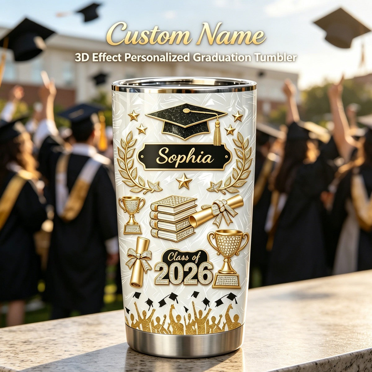 Custom Name 3D Effect Personalized Graduation Tumbler