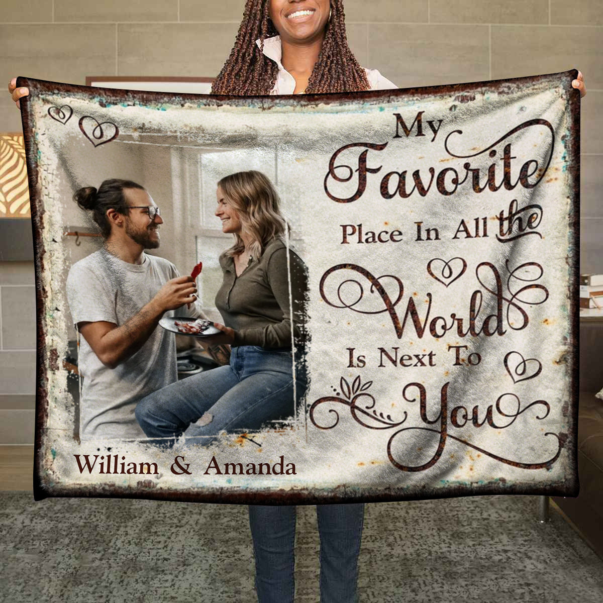 My Favorite Place In All The World Is Next To You Personalized Couple Blanket Gift For Boyfriend Girlfriend