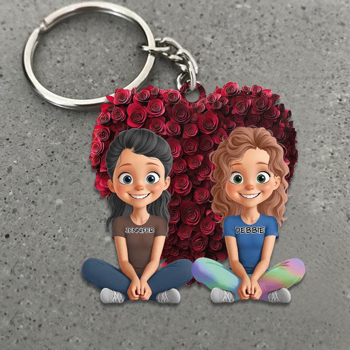Couple With Rose Heart - Personalized Acrylic Keychain, Valentine's Gift for Him, Her