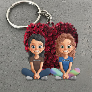 Couple With Rose Heart - Personalized Acrylic Keychain, Valentine's Gift for Him, Her