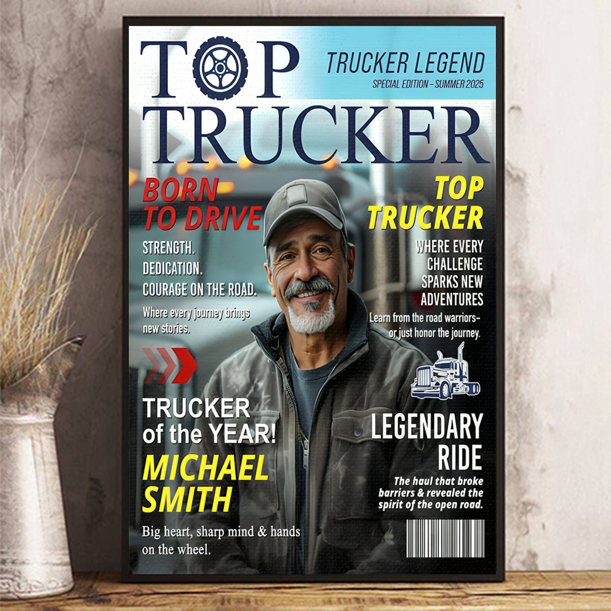Personalized Trucker Magazine Cover, Custom Trucker Gift, Unique Trucker Retirement or Birthday Gift, Truck Lover Gift