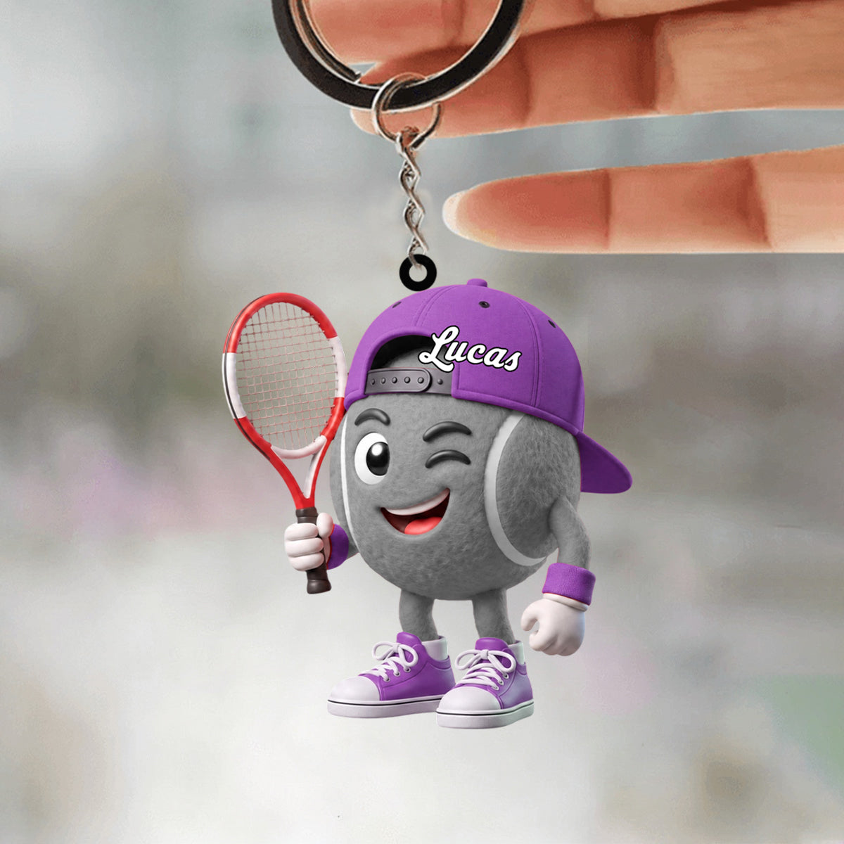 Flirty Wink Personalized Cute Tennis Ball Mascot Keychain Gift For Tennis Lovers