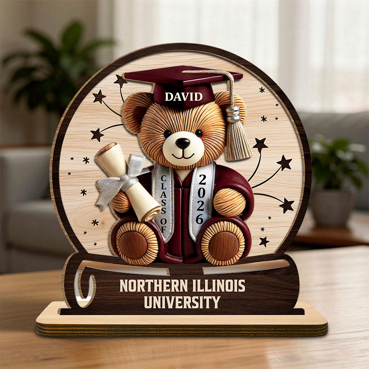 Celebrate Your Achievements Wooden Graduate Teddy Bear Personalized Plaque, Gift For Graduates