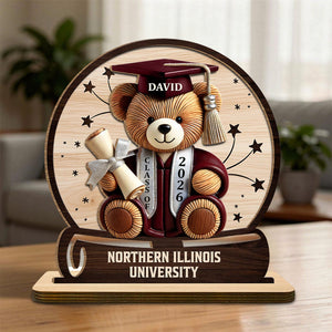 Celebrate Your Achievements Wooden Graduate Teddy Bear Personalized Plaque, Gift For Graduates