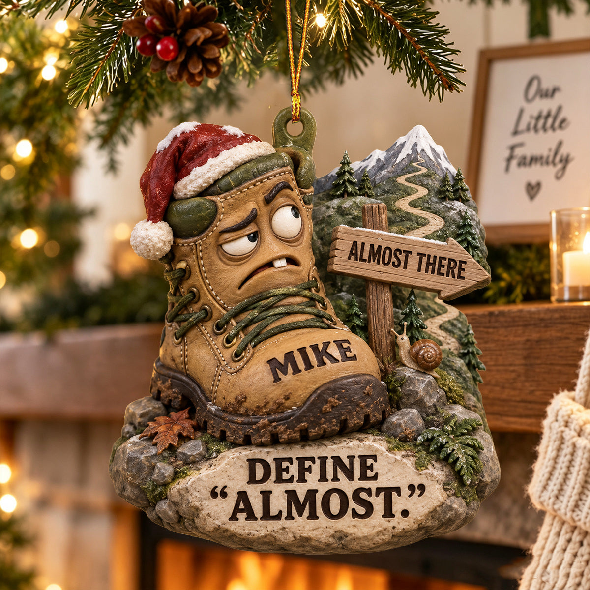 Personalized “Define Almost” Hiking Boots Christmas Ornament,Funny Hiking Gift for Hikers