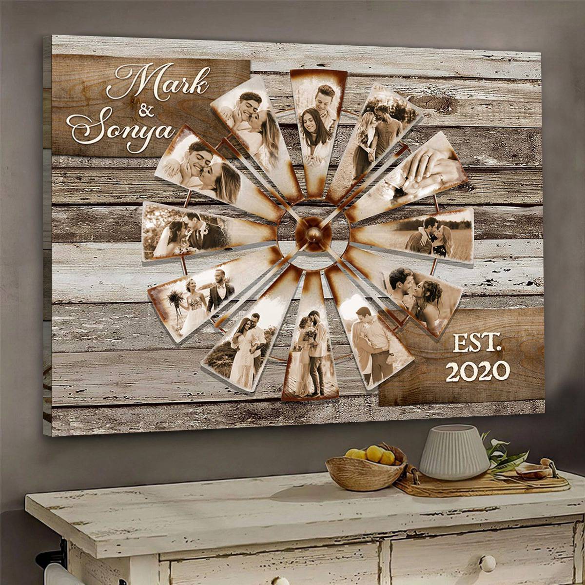 Personalized Windmill Poster Wall Decor Collage, Gifts For Couples Anniversary