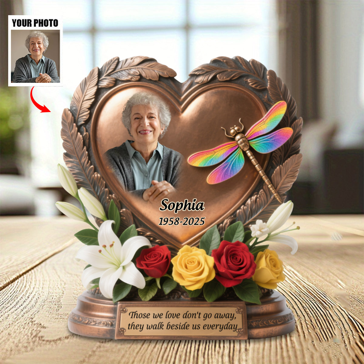 Those We Love Don't Go Away - Personalized Custom Photo Dragonfly Memorial Acrylic Plaque