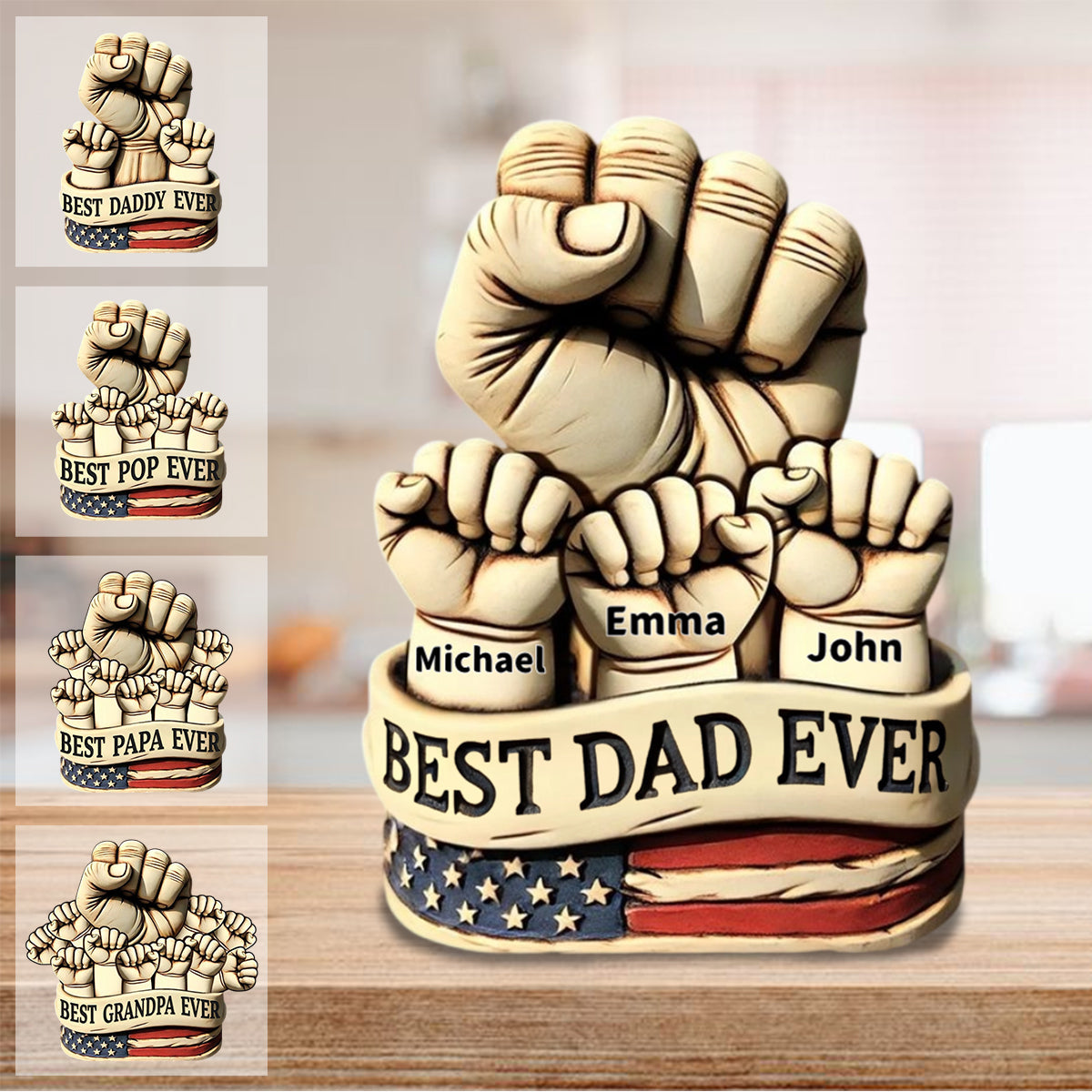 Dad And Kids Hands - Personalized Father Custom Shaped Acrylic Plaque, Gift For Dad Grandpa