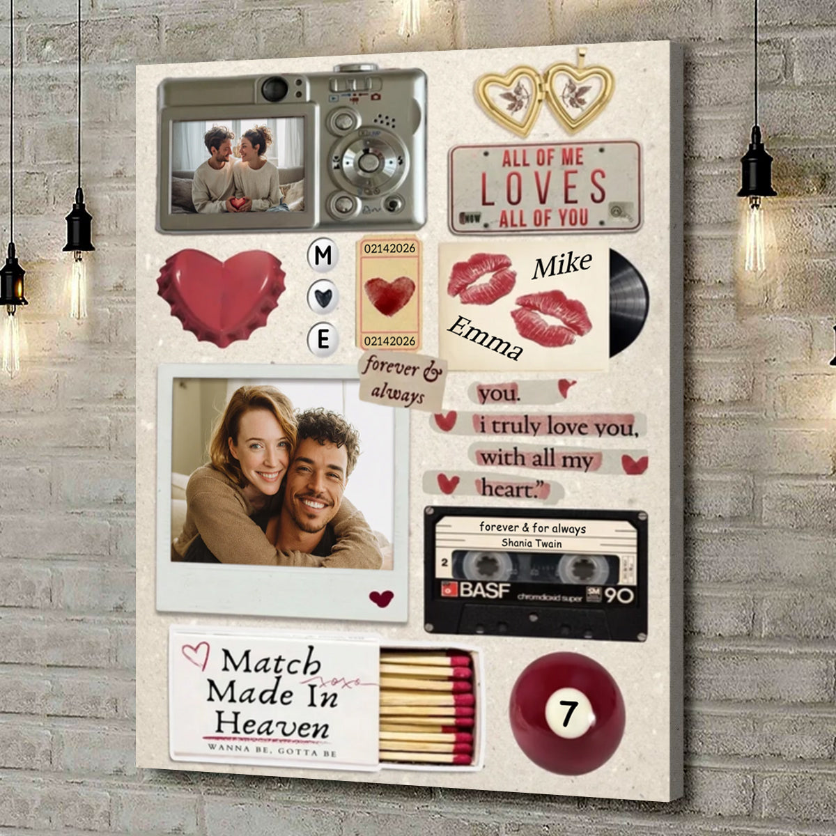 Couple’s Memory Scrapbook Canvas - Personalized Custom Wall Art, Anniversary & Valentine’s Day Gift