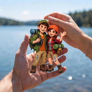 Unique Gift For Couples – Personalized Camping Couple Acrylic Hanging Ornament With Cute Cartoon Hikers Design