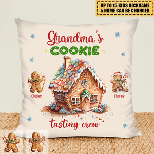 Personalized Custom Pillow Christmas Gift For Grandma Family Members-Grandma's Cookie Tasting Crew