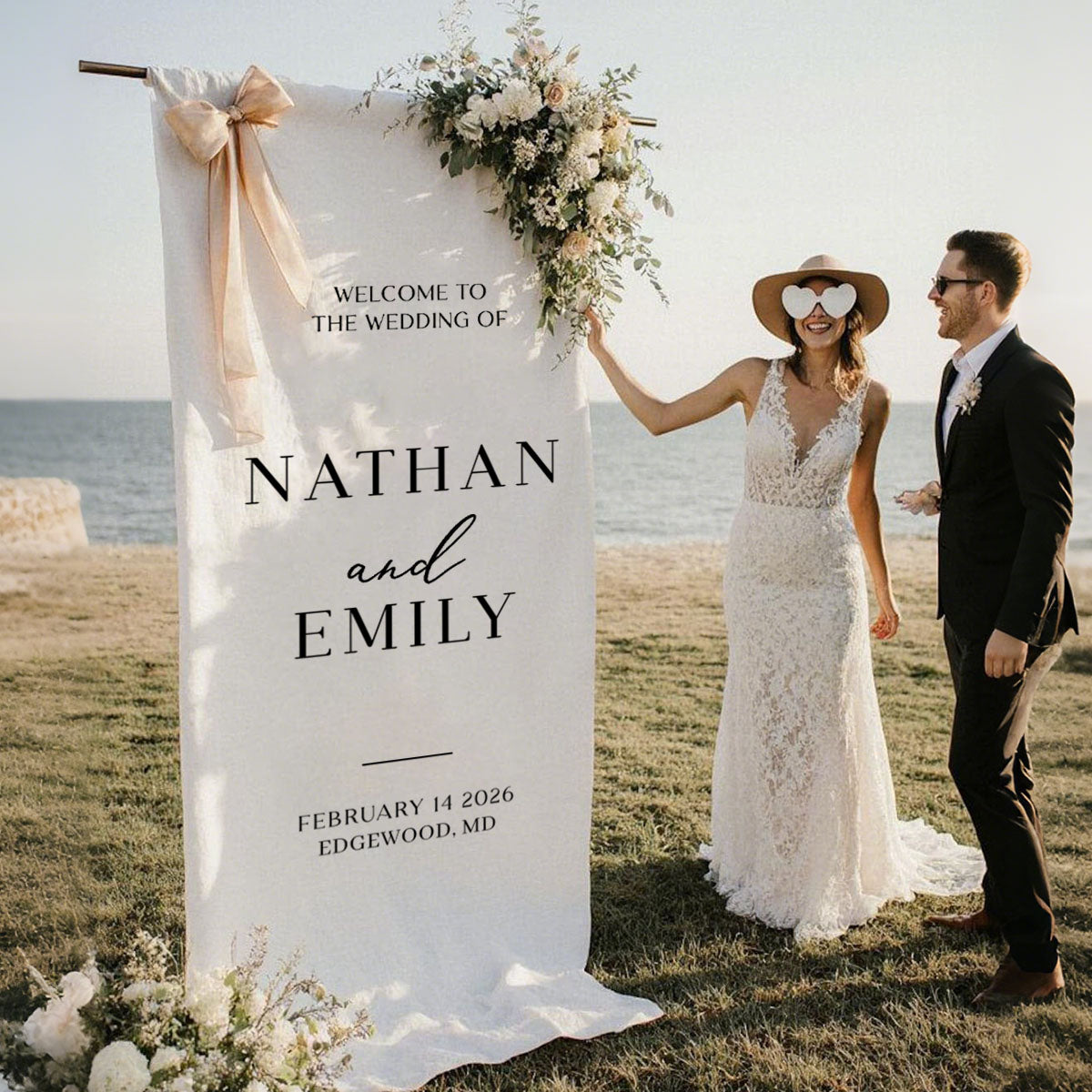 Personalized Wedding Welcome Sign – Custom Fabric Banner for Weddings, Bridal Showers & Special Events