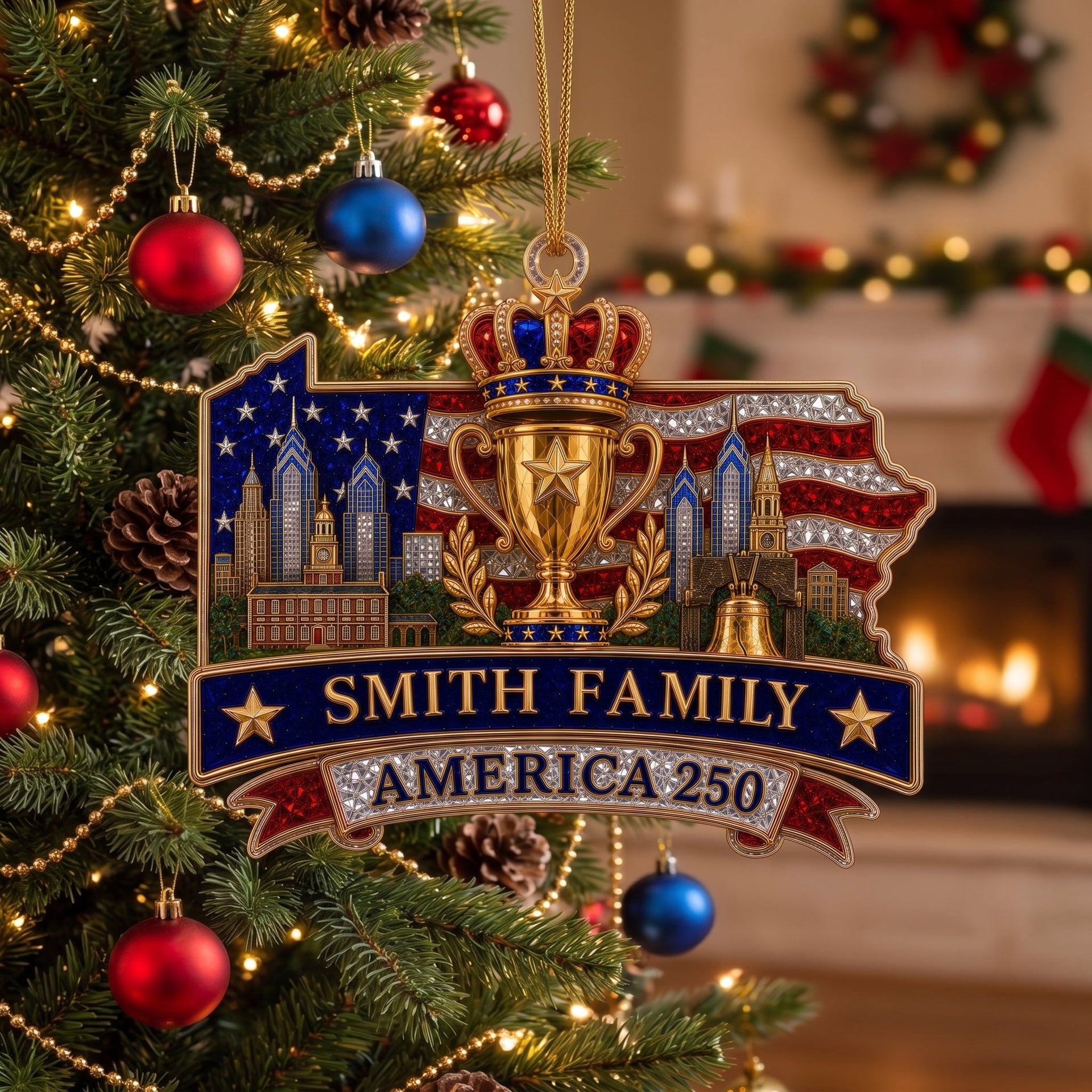 Personalized Pennsylvania and the Crown Ornament – America 250th Family Keepsake Gift