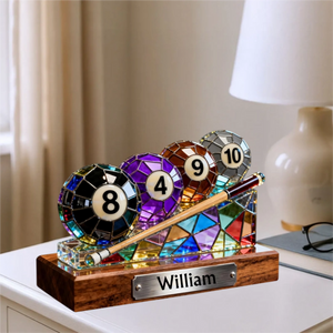 Personalized Billiards Plaque – Stained Glass Effect Look for Pool Player, Cue Sports Lover