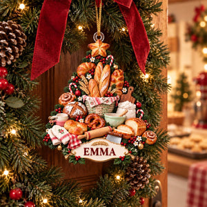 Personalized Bakery Christmas Ornament, Custom Name French Bread Tree Keepsake, Bakery Owner Gift, Gift For Bread Lover