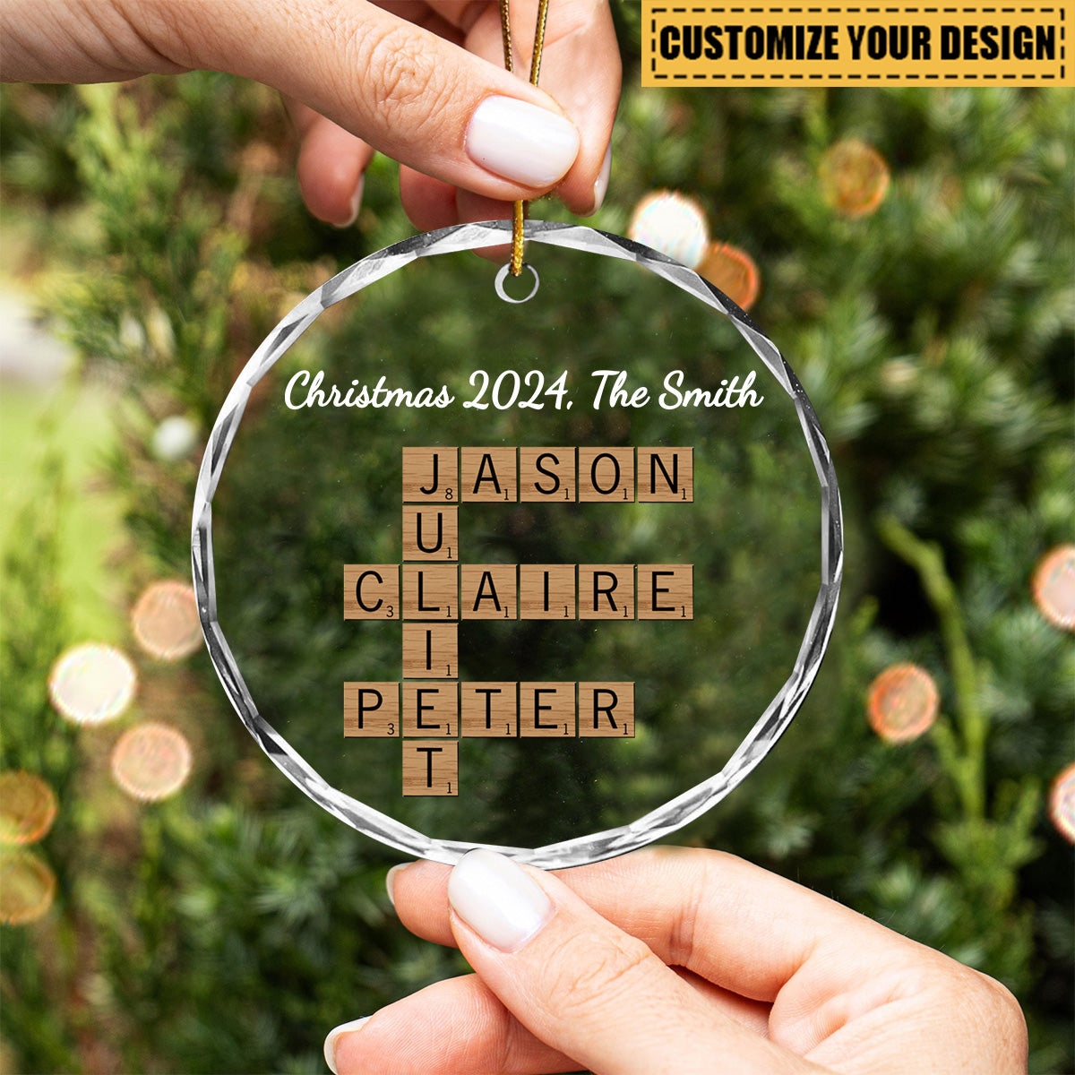 Family Besties Coworker Crossword Art - Personalized Glass Ornament