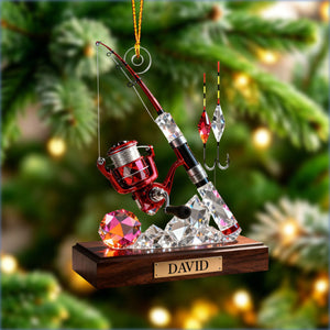 Personalized Stained Glass Fishing Gear Themed Ornament