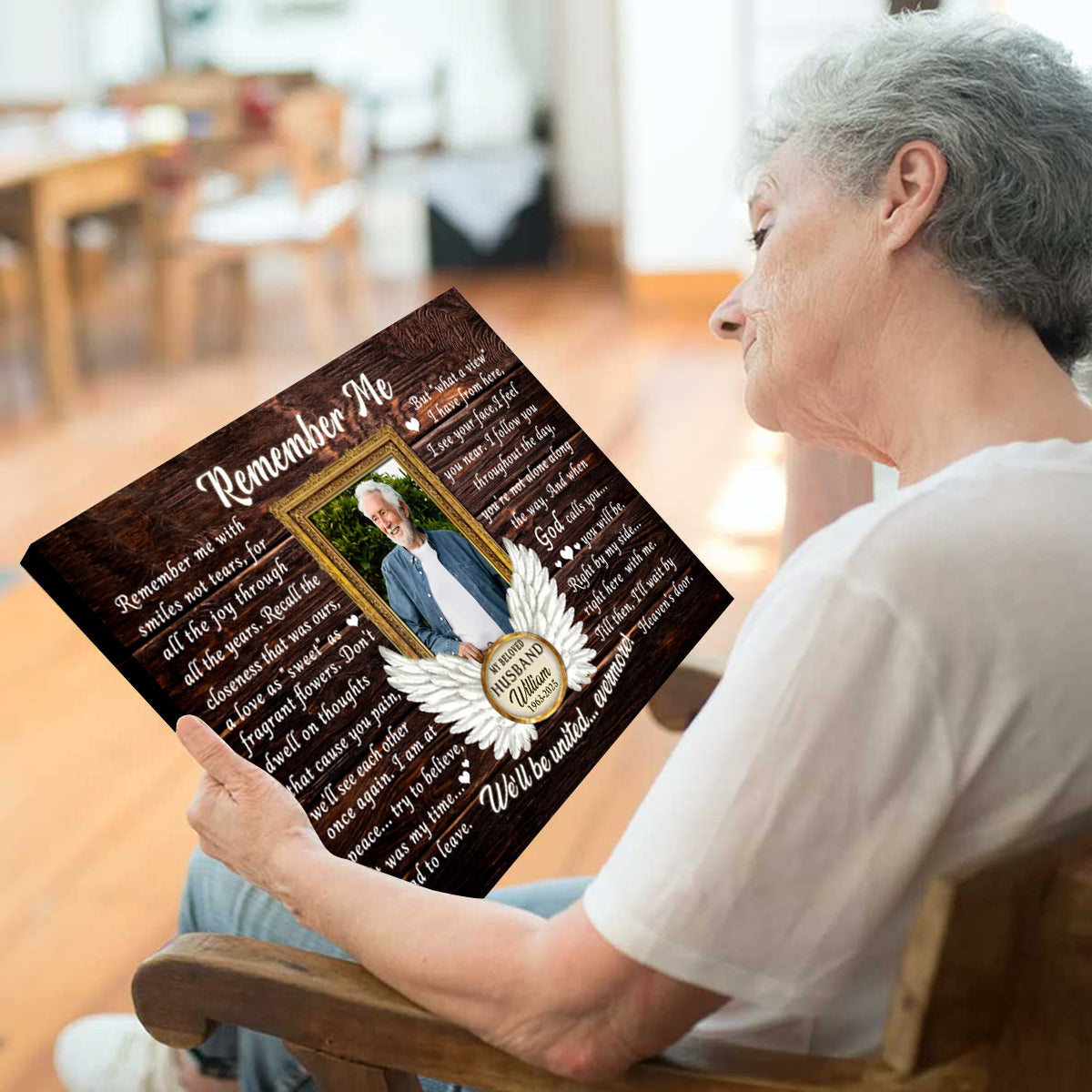 Personalized Canvas Prints, Custom Photo, Loss Of Husband, Angel Wings Remember Me Canvas