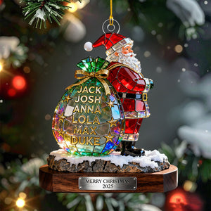 Personalized Stained Glass Effect Family Santa Claus Theme Acrylic Ornament